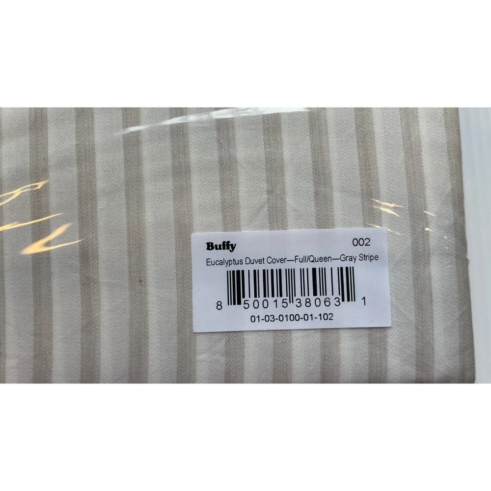 Buffy Breeze Eucalyptus Tencell Lyocell Duvet Cover Full Queen Gray Stripe NIP